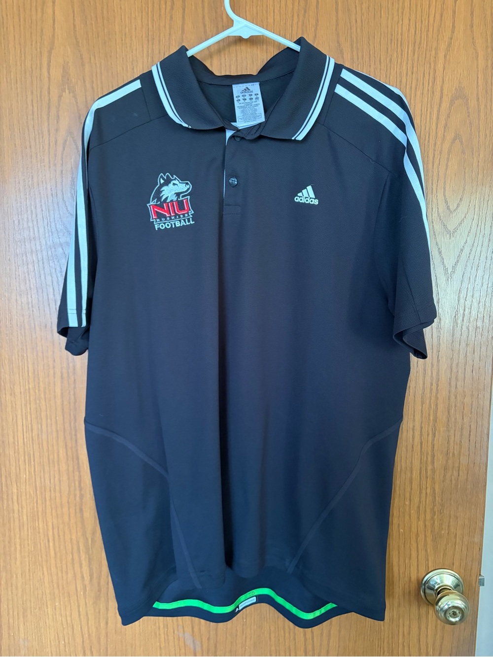 Adidas Black NIU Football Polo with White Stripes